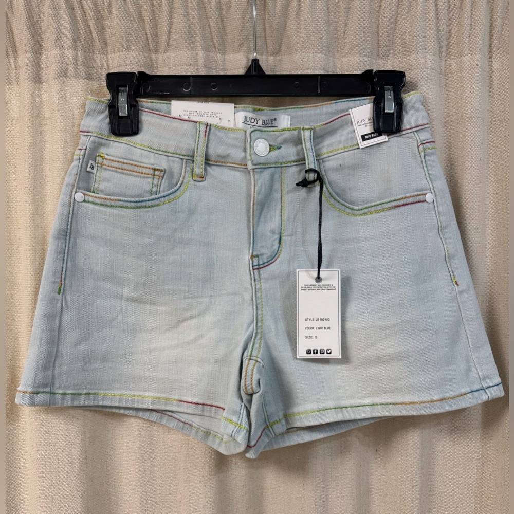 Judy Blue Women's Pastel Denim Shorts With Rainbow Stitching